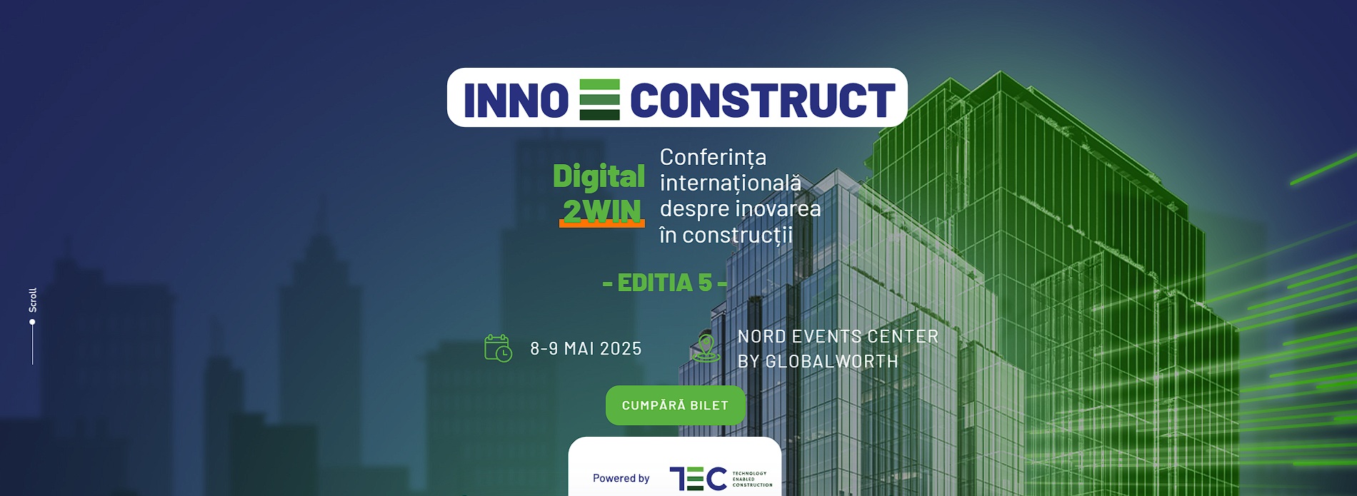 Banner INNOCONSTRUCT Digital 2WIN, ediția a 5-a, 8-9 Mai 2025, Nord Events Center by Globalworth